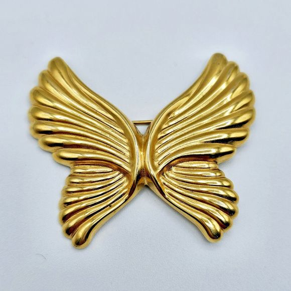 Vintage Butterfly Brooch Angel Wings Art Deco Metal Gold Tone Estate Jewelry Pin - Picture 9 of 10